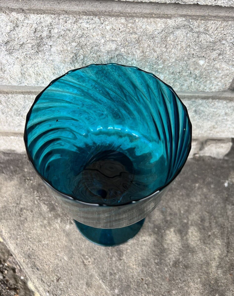 midcentury額 Vintage mid century modern MCM Deep Turquoise BLUE Twisted Stem