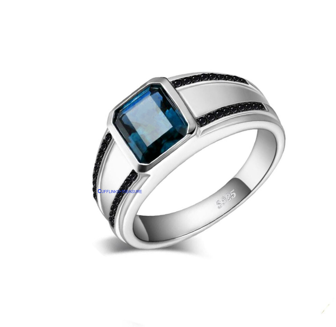 Natural Landon Blue topaz & CZ Gemstones with 925 Sterling silver ring ...
