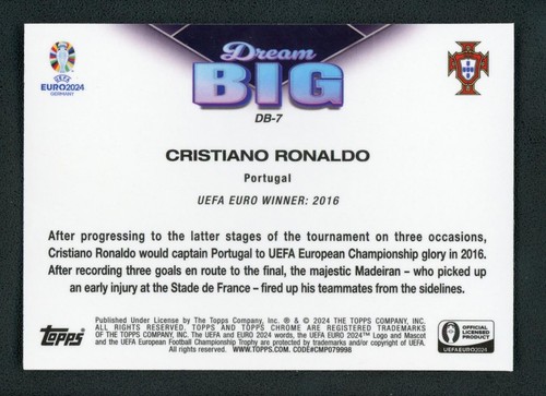 2024 CRISTIANO RONALDO TOPPS CHROME UEFA EURO2024 GERMANY DREAM BIG REFRACTOR - Picture 2 of 2