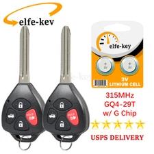 2 Replacement For 2010 2011 2012 2013 Toyota Corolla Car Key Fob Remote + G Chip