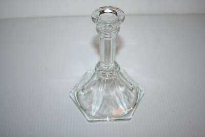 Elegant Candle Holder Clear Pressed Glass Ribbed Pillar Column Hexagon Base 6''