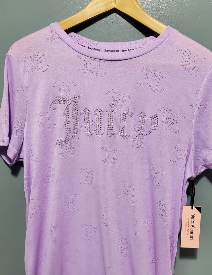 JUICY COUTURE ROPA DE DORMIR TALLA L CAMISÓN MORADO LOGOTIPO PLATEADO MANGAS CORTAS NUEVO CON ETIQUETAS Foto 2 de 4