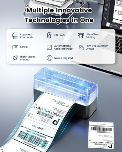 241BT 4X6 Wireless Thermal Label Printer for Samll Business, Bluetooth Shipping - Picture 3 of 7