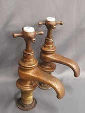 LARGE BRASS BATH TAPS ORIGINAL DARK PATINA BRASS BATHROOM FULLY REFUBISHED
