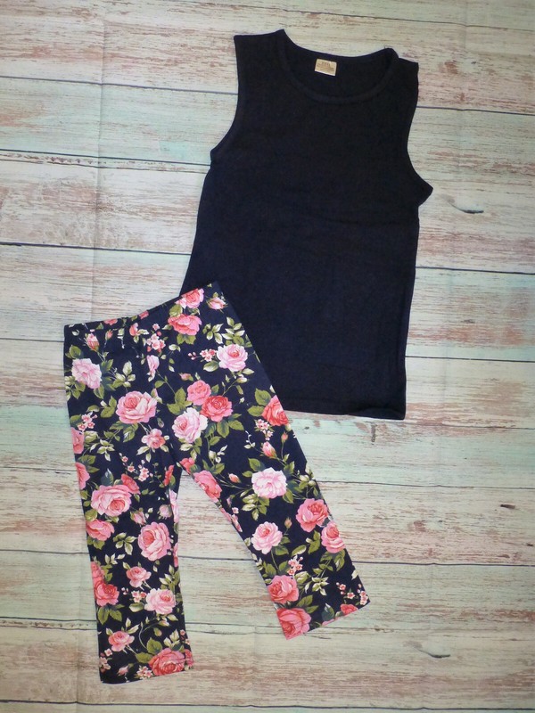 NEW Boutique Blue Tank Top Floral Leggings Girls Outfit Set 7-8
