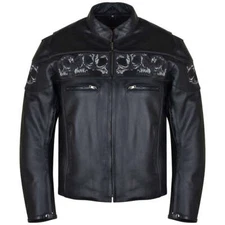 Motorcycle Jacket Reflective Skull Premium Cowhide Leather MCJ by Vance Leather