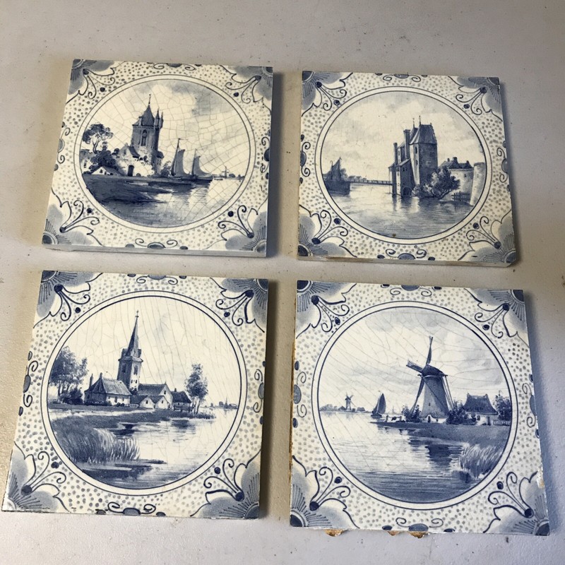 Ceramic Tiles Joost Thooft & Labouchere Delft Signed Windmill 4 Dated 19th C.