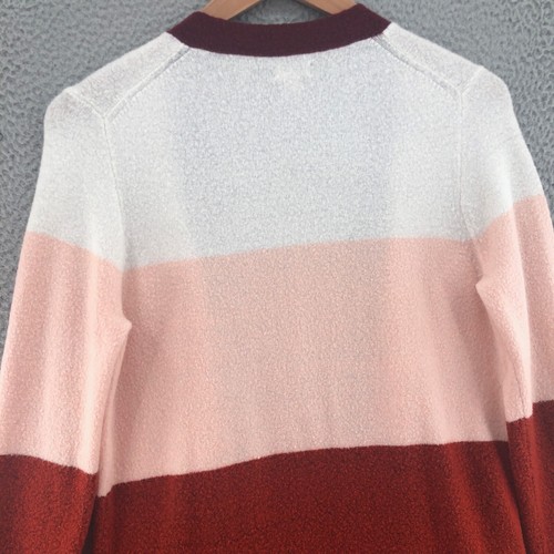 J Crew maglione donna rosa medio a righe misto lana cardigan aperto tasca sfocato - Foto 4 di 9