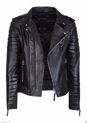 Classic Diamond Quilted Black Biker Slim Fit Motorcycle Real