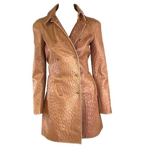 Straußenprägung Damen Ledermantel Damen braun Straußenleder geprägt Mantel - Bild 1 von 5