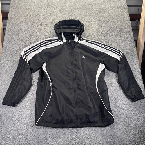 Adidas Tarck Jacket Mens XL Black Polyester Full Zip Up Three Stripes Hooded - 第 1/9 張圖片