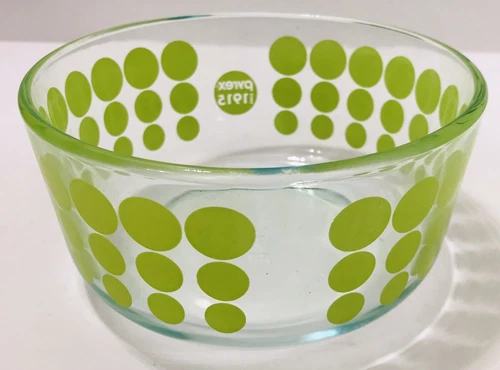 Pyrex Polka Dot Storage Mixing Prep Green Serving Bowl 1 Quart Clear Dish