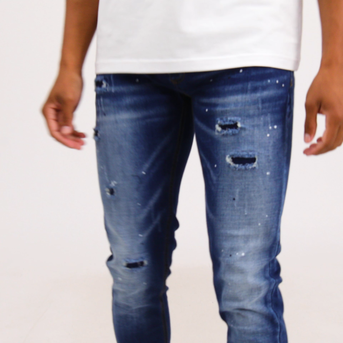 Alessandro Zavetti Mens Slim Fit Jeans Ripped Repair Stretch Denim Trousers  Blue