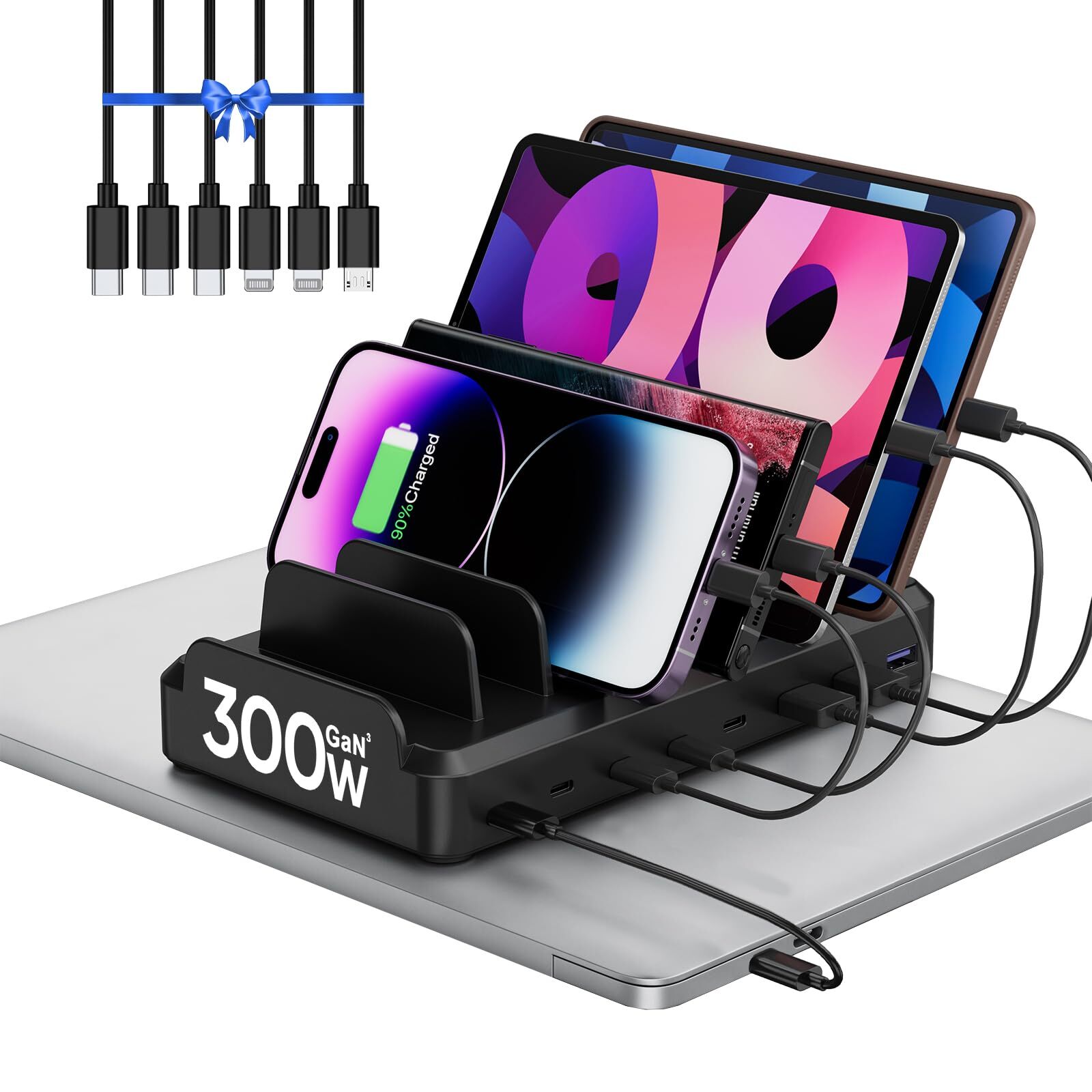 300W 8-Port USB C Charging Station for Fast Multi-Device Charging