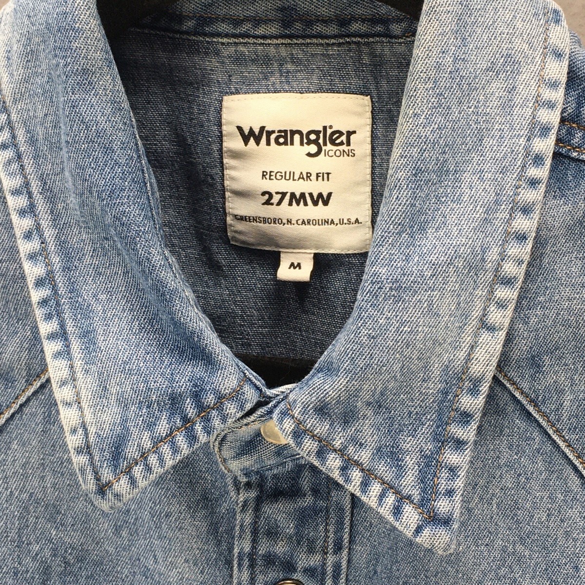 Wrangler 27MW Icons Western Cowboy Pearl Snap Denim Shirt Size M