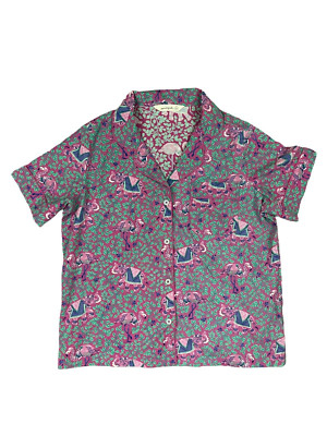 Printfresh Women's Fuchsia Elephant  Cotton Poplin Short Sleeve Pajamas M