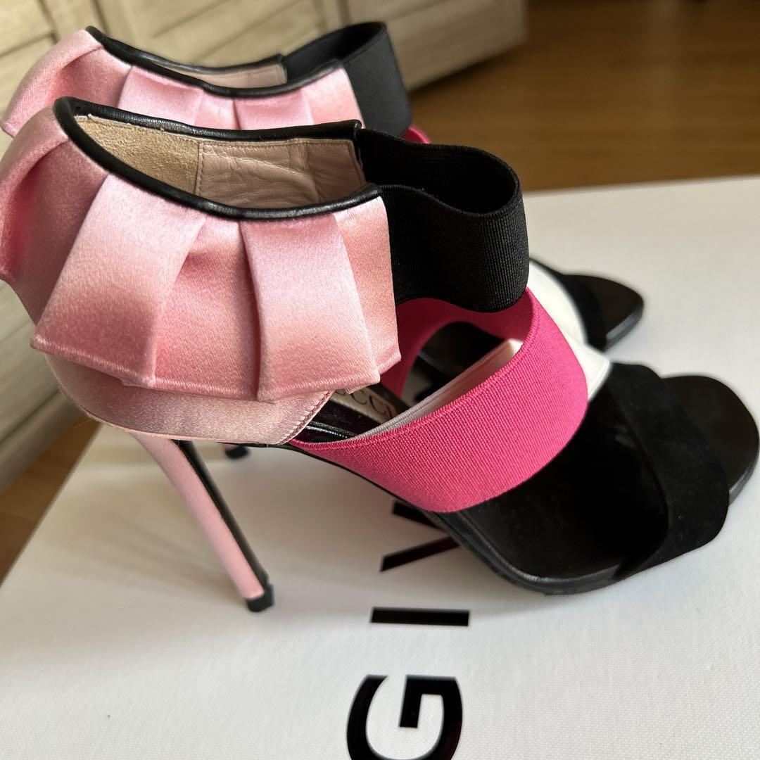 Emilio Pucci Sandals Pink Black White Ruffles Women's Size 24.5cm