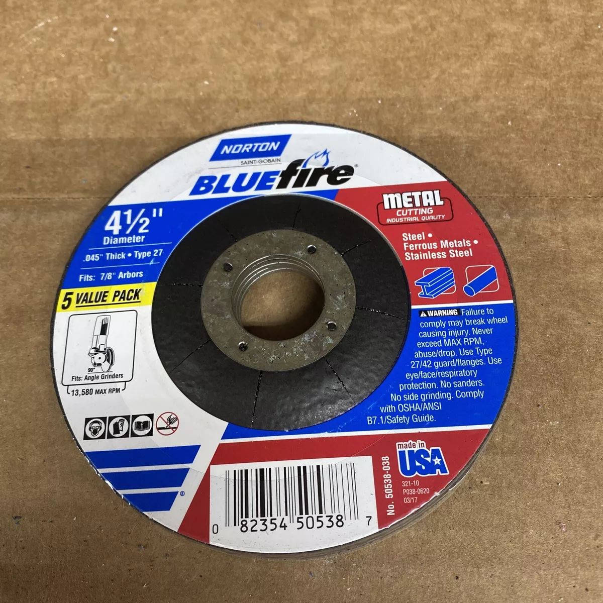 5 PACK Norton Bluefire Bonded Abrasive 7 Inch Grinding Wheel 50538