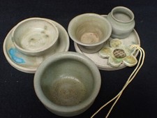 Original Lorraine Suva Handmade Pottery Lot of 6 Candle Holders & Bowls 1970s