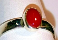 Nice Red Mediteranian Coral Size 6.5 Gemstone Coral 7x5mm Sterling Silver Ring