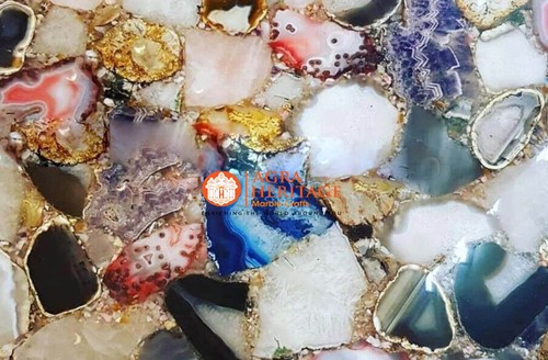 Natural Agate Stone Round Console Coffee Table Top Semi Precious Geode Stone Dec - Picture 3 of 6