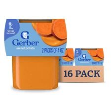 Gerber Stage 2 Baby Food, Sweet Potato Puree Tubs, No Added Salt, No Artificial