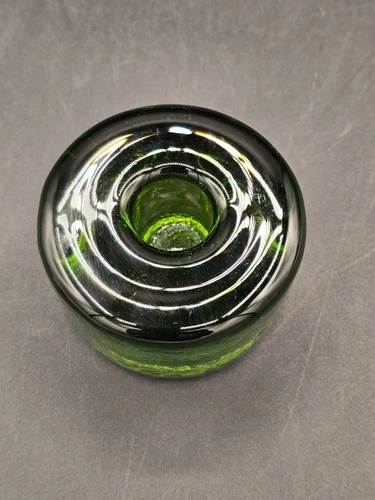 1 Vintage Blenko Recycled Glass Taper Candle Holders Green Puck Shape EUC
