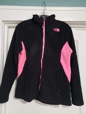The North Face Girls Fuzzy Zip Up Jacket, Top, Size XL 18 , Black And Hot Pink