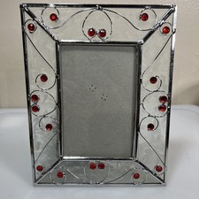 Vintage Metal And Beaded Picture Frame With Swirl Design 4"x6" With Glass