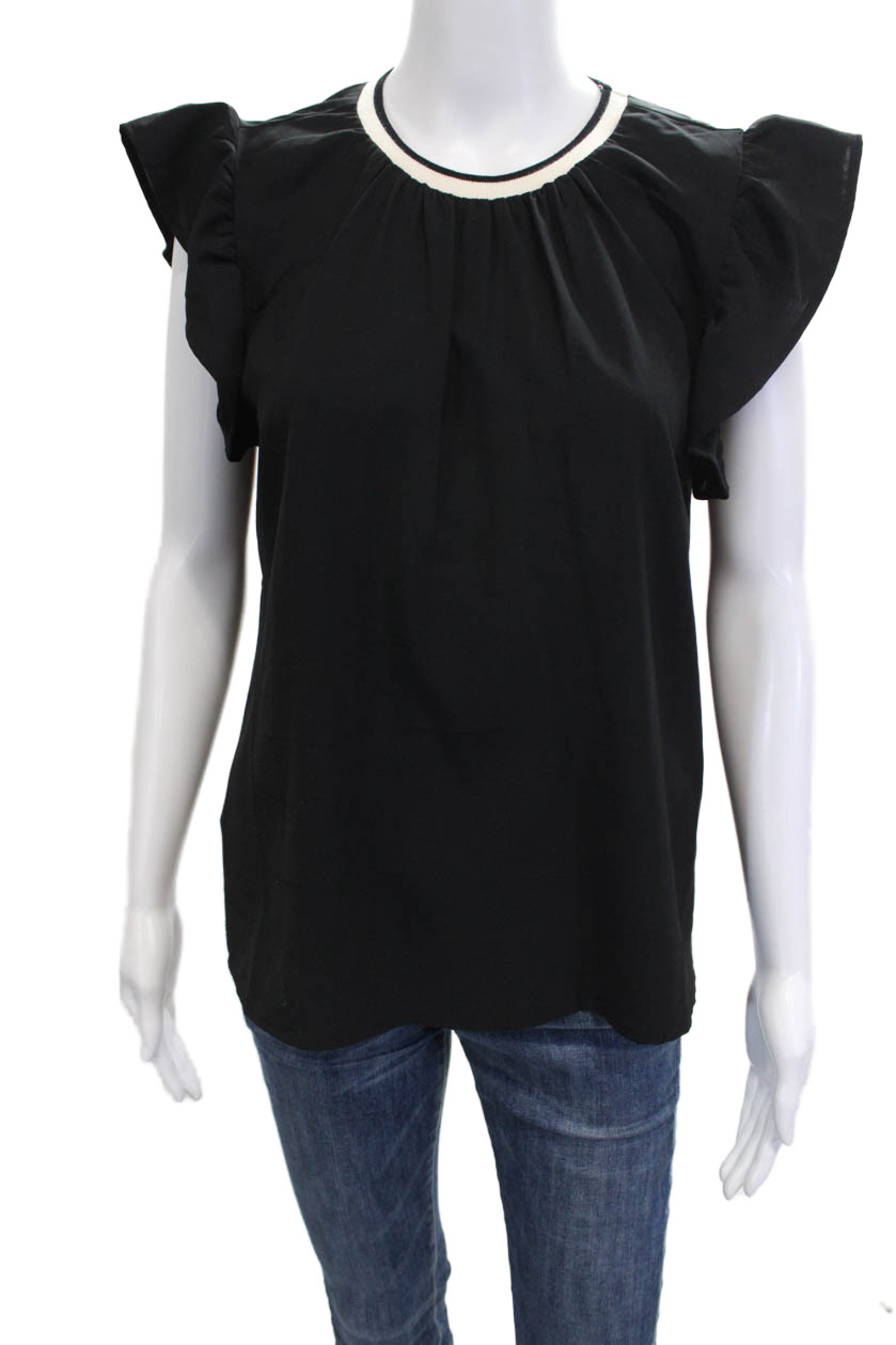 THML Womens Basic Blouse Black Round Neck Short S… - image 1