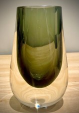 Whitefriars Geoffrey Baxter Hambone Glass Vase Willow Green Vintage Mid century