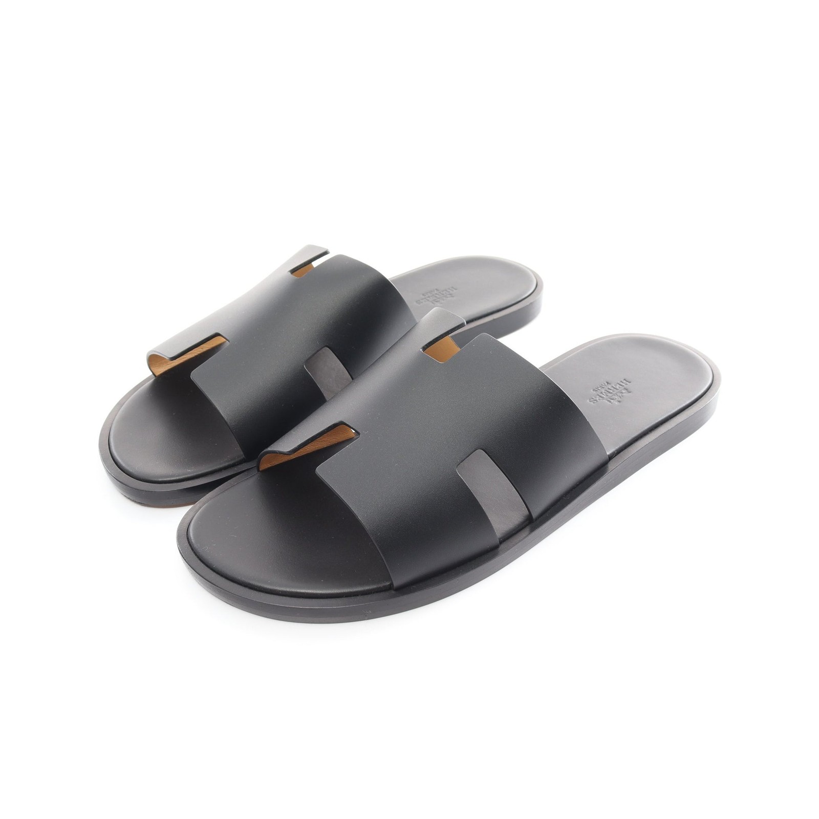 HERMES Izmir Black Leather Sandals Pre-Owned From Japan