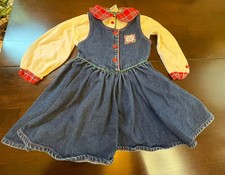 OshKosh Girls Blue Plaid Denim Dress and Shirt Set Size 5 USA 90s RARE Vtg