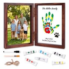 Family Handprint Kit, DIY Baby Hand and Footprint Handmade Keepsake Wooden Fr...