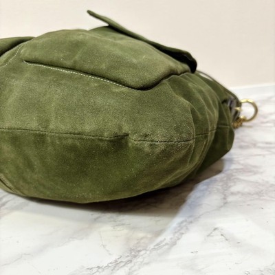 Coach Suede Bucket Chain Bag Green Leather Used Excellent