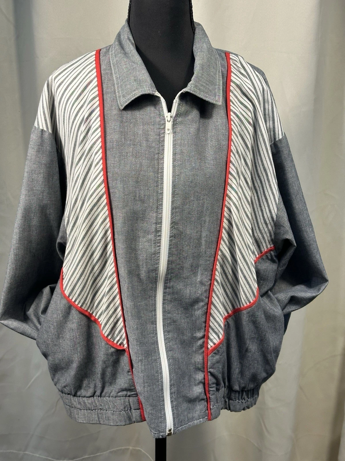 GW Division of Graff Jacket Large Striped Colorblock Zip Up Made in USA Vintage
