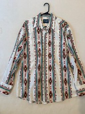 Vintage Wrangler Western Pearl Snap Shirt Aztec Rodeo Cowboy Button Down Size XL