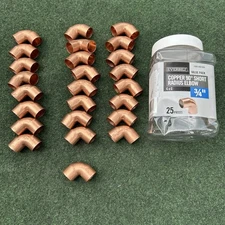 3/4 in. Copper 90-Degree Cup x Cup Elbow Fitting (25/Jar) - pack of 25