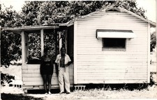 Vintage RPPC Couple Outside Small Cottage House Kodak Photo Postcard Unused