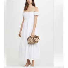 STAU D Elio White Tiered Off the Shoulder Poplin Cotton Midi Dress Size 12