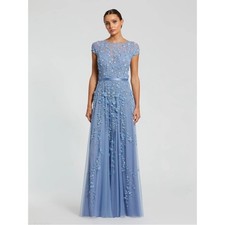 Mac Duggal 14521 Blue Floral Embellished Cap Sleeve Gown Size 18 NWT