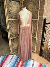 Vintage By Bard Vanity Fair Robe Womens Large Brown Lace Trim Long Lingerie Maxi