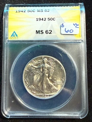 1942 WALKING LIBERTY HALF DOLLAR ANACS MS 62 539