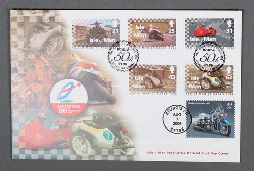 MayfairStamps Isle of Man FDC 2006 Nakano Perfin Honda Motorcycle Anniversary US