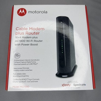 Motorola MG7550 Dual Band AC1900 Cable Modem and Wi-Fi Router W/CABLES 