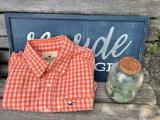 Hollister XL Orange Plaid Shirt Button Down Up Long Sleeve Men’s Extra Large
