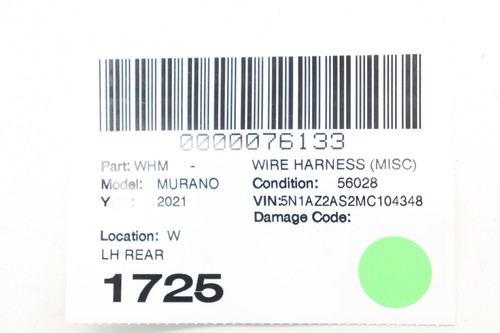 2018 - 2024 NISSAN MURANO REAR LEFT BLIND SPOT WIRE HARNESS OEM 241039UF0B - Picture 12 of 12