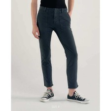 Nili Lotan Jenna Pants Faded Blue Washed Utility Tapered Raw Hem Cropped Size 00