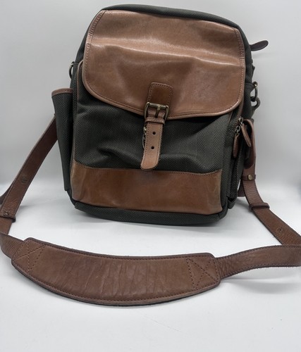 L.L.Bean Leather Herringbone Canvas Bag Crossbody Messenger