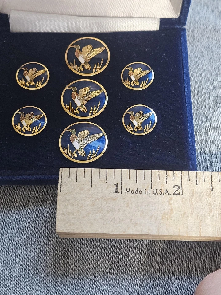 Rutland House Cloisonné Blazer Botones Juego de 6 piezas Pato Mallardo Azul Dorado Esmalte Foto 2 de 4